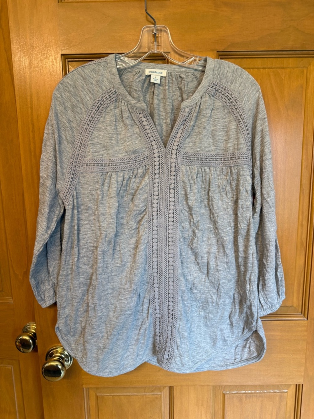 Sundance Light Heather Gray Crochet-Trim Peasant Top